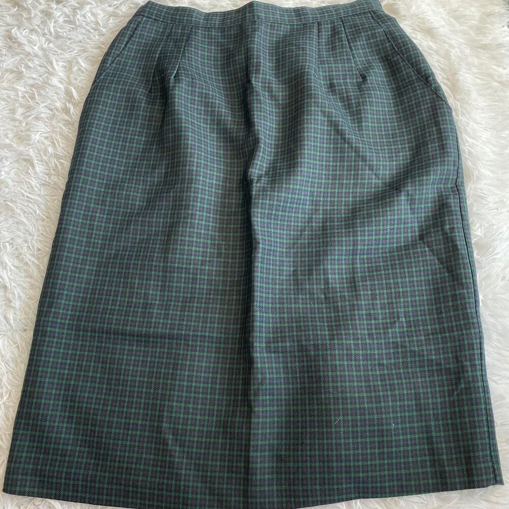 Women's Pencil Skirt Knee Length Zip Up Skirt Plaid, Blue Green & Black Size 10